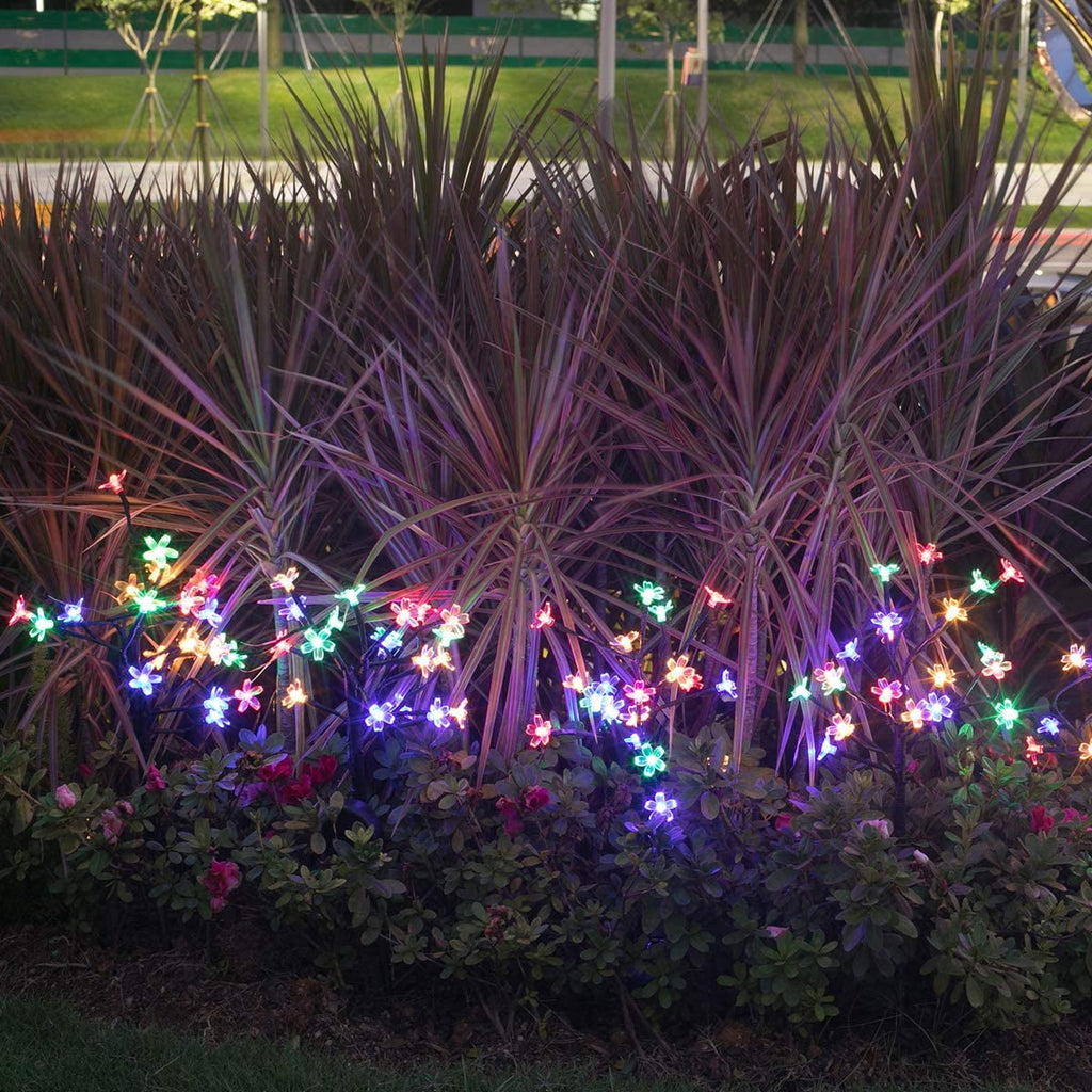 QiShi Solar Garden Lights Tree Outdoor Multi-Color Changing LED Stake Lights Flower for Garden, Patio, Yard and Decoration Solar Flickering Tree Lights (Tree,2 Pack)