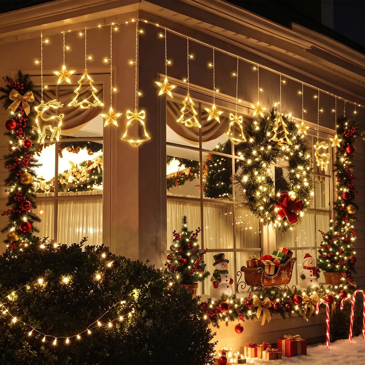 Scidweet Christmas Lights Decorations, 11.5 FT Hanging Twinkle Fairy Christmas Curtain Lights for Home Indoor Outdoor Window Xmas Decor, Warm White