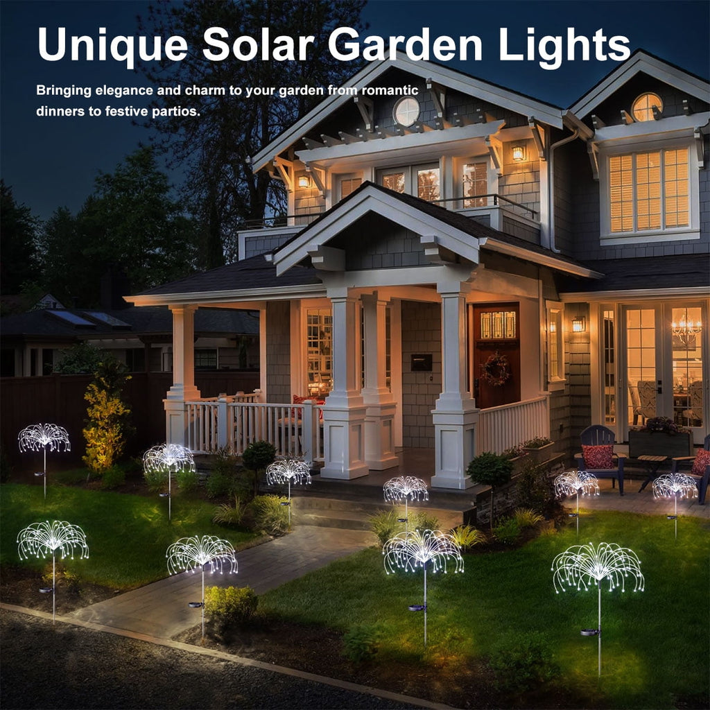 Rirool 2 Pack Solar Firework Lights, 120 LED Outdoor Garden Lights, Waterproof IP65 Pathway Yard Decor, DIY Copper Wire, Auto On/Off, Warm White