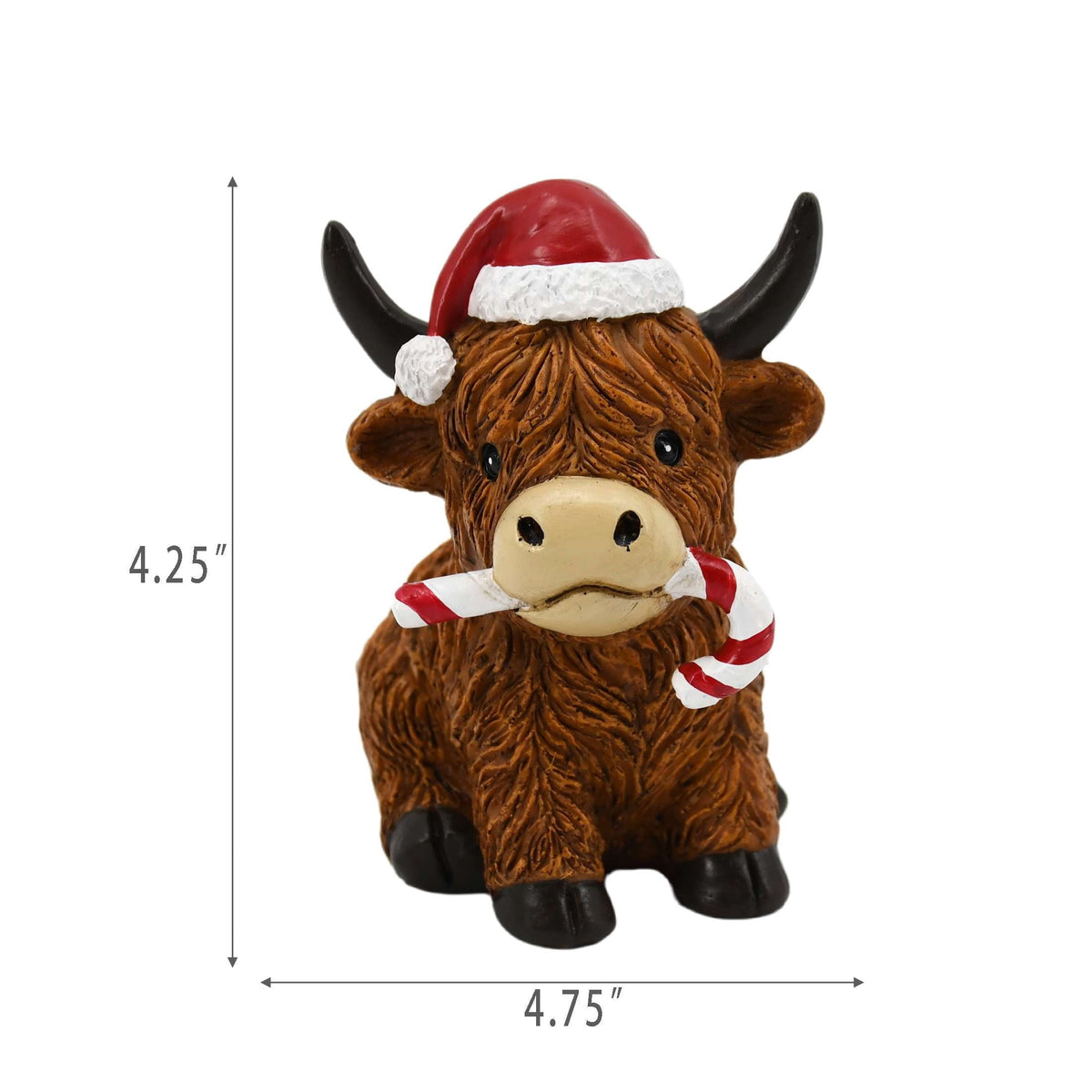 Highland Cow with Candy Cane Christmas Decoration, Brown, 4.3", by Holiday Time