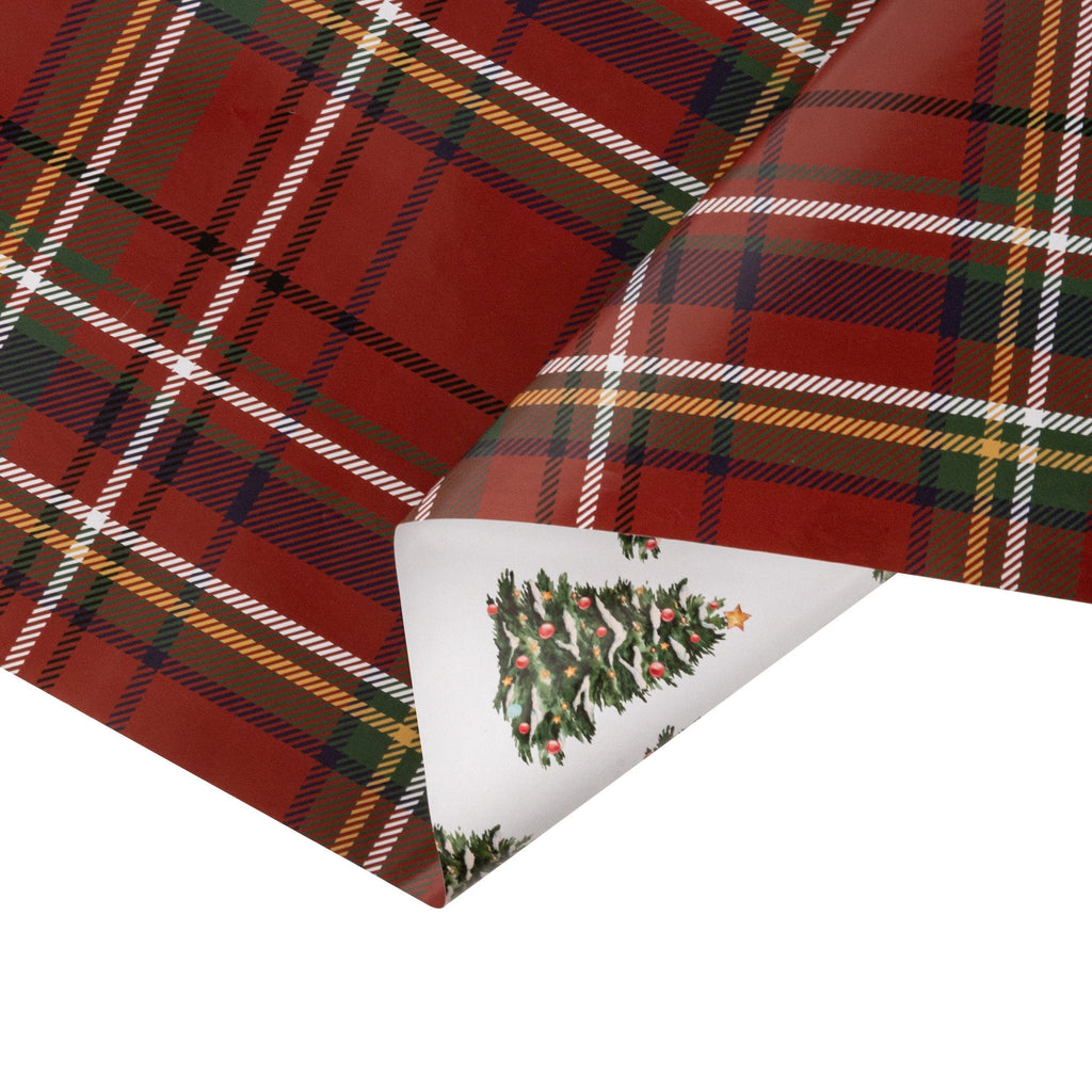 LaRibbons 30" x 33' Christmas Wrapping Paper Jumbo Roll, Traditional Tartan Plaid and Decorated Trees
