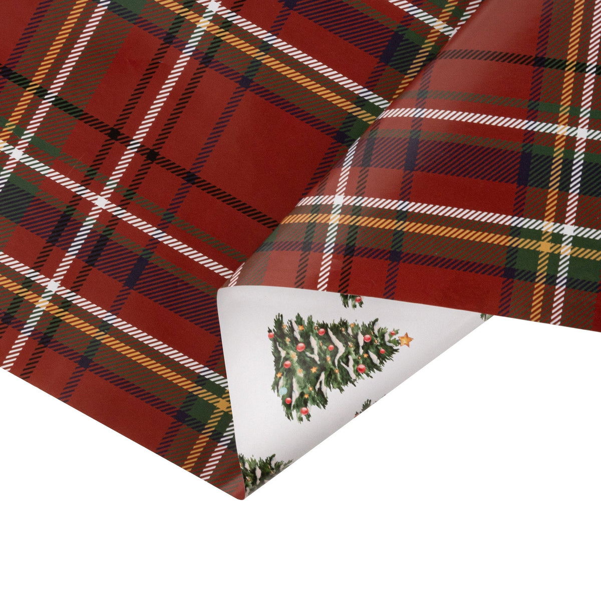 LaRibbons 30" x 33' Christmas Wrapping Paper Jumbo Roll, Traditional Tartan Plaid and Decorated Trees