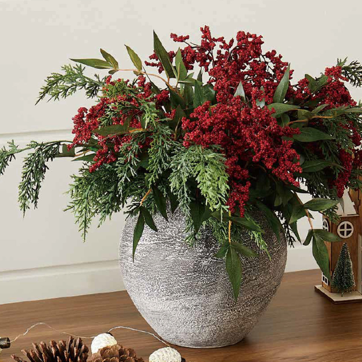 Red Micro Berries and Greenery Decorative Christmas Picks, 21", by Holiday Time