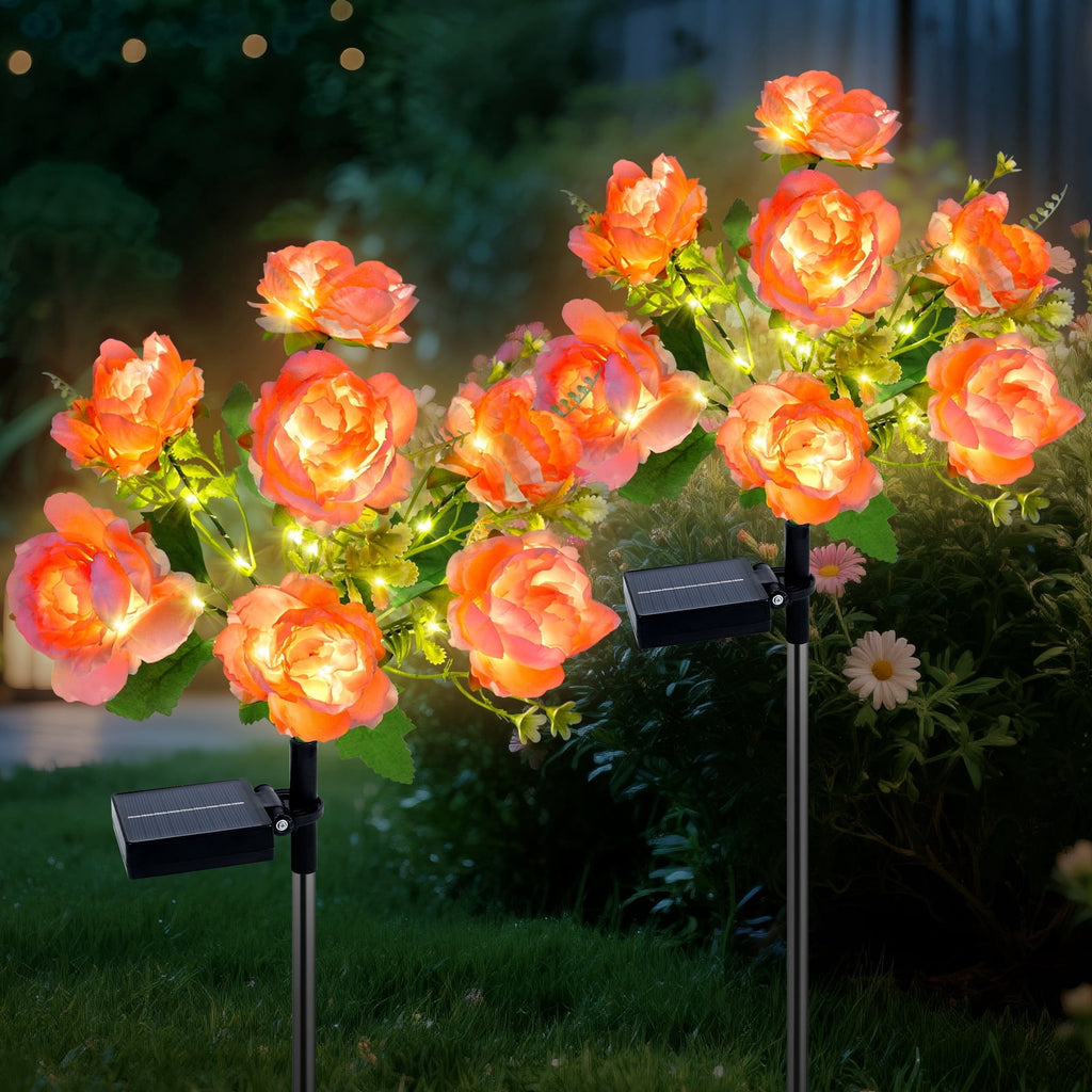 Qoosea Solar Garden Lights Outdoor Waterproof Decorative Flower New Upgraded 2 pack with 17 Butterfly Solar Lights for Garden Yard Outdoor Decor Pathway, Gifts for Mom