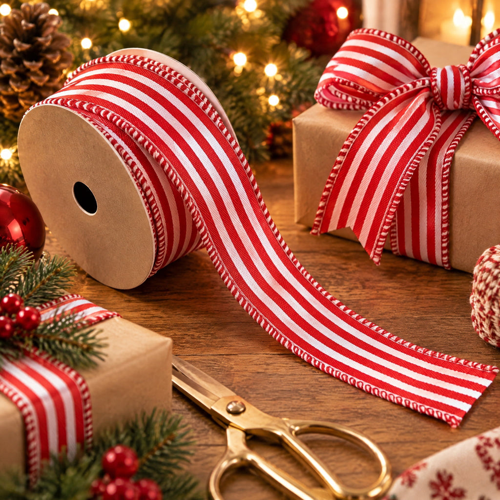 Red and White Striped Mini Christmas Ribbon, 1" x 12', by Holiday Time