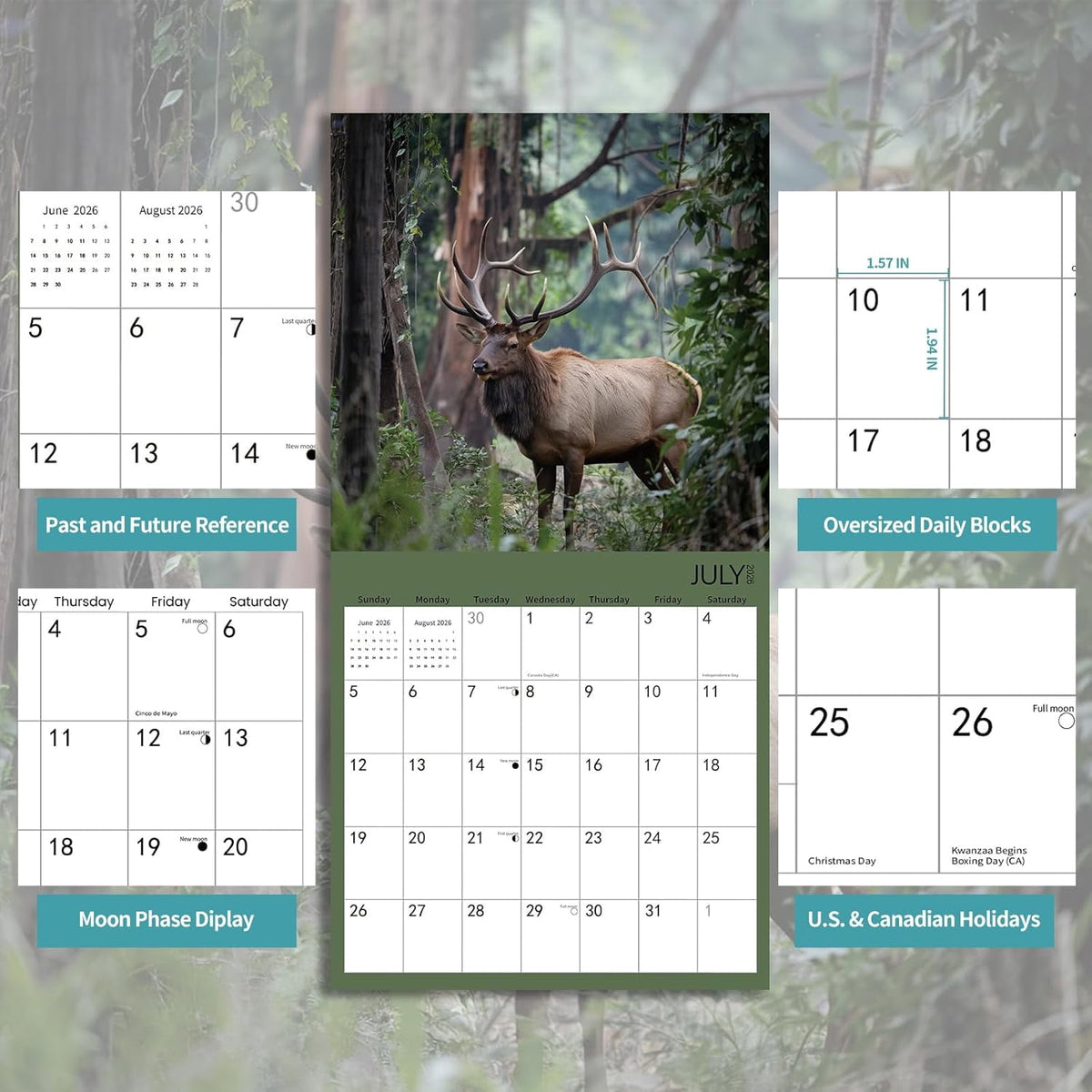2026 Wall Calendar,Wolf Calendar 2025-2026,Wolf Monthly Wall Calendar, 12" x 24" Open,Family Planner Calendar with Wolf, Home & Office Organizer,Hangable