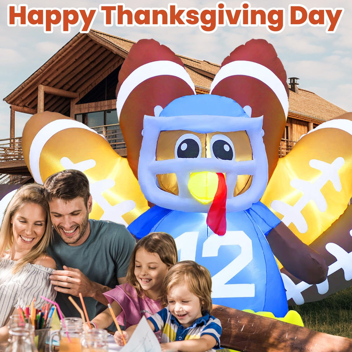 ACWARM HOME Christmas Inflatables, 8FT Long Inflatable Turkey Christmas Outdoor Decorations Blow up Turkey No.12, Turkey Blow up Inflatable with Built-in LED Lights for Outdoor Garden Lawn Decor