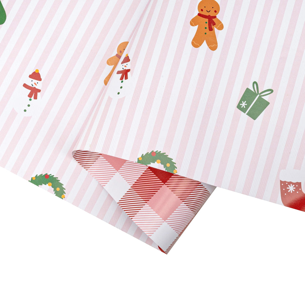 LaRibbons 30" x 33' Christmas Wrapping Paper Jumbo Roll, Christmas Cuties on Stripes and Merry Checks