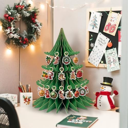 Paper Christmas Tree Honeycomb, Large Christmas Tree with Ornaments Christmas Centerpieces for Tables Home Office Classroom Party Decor