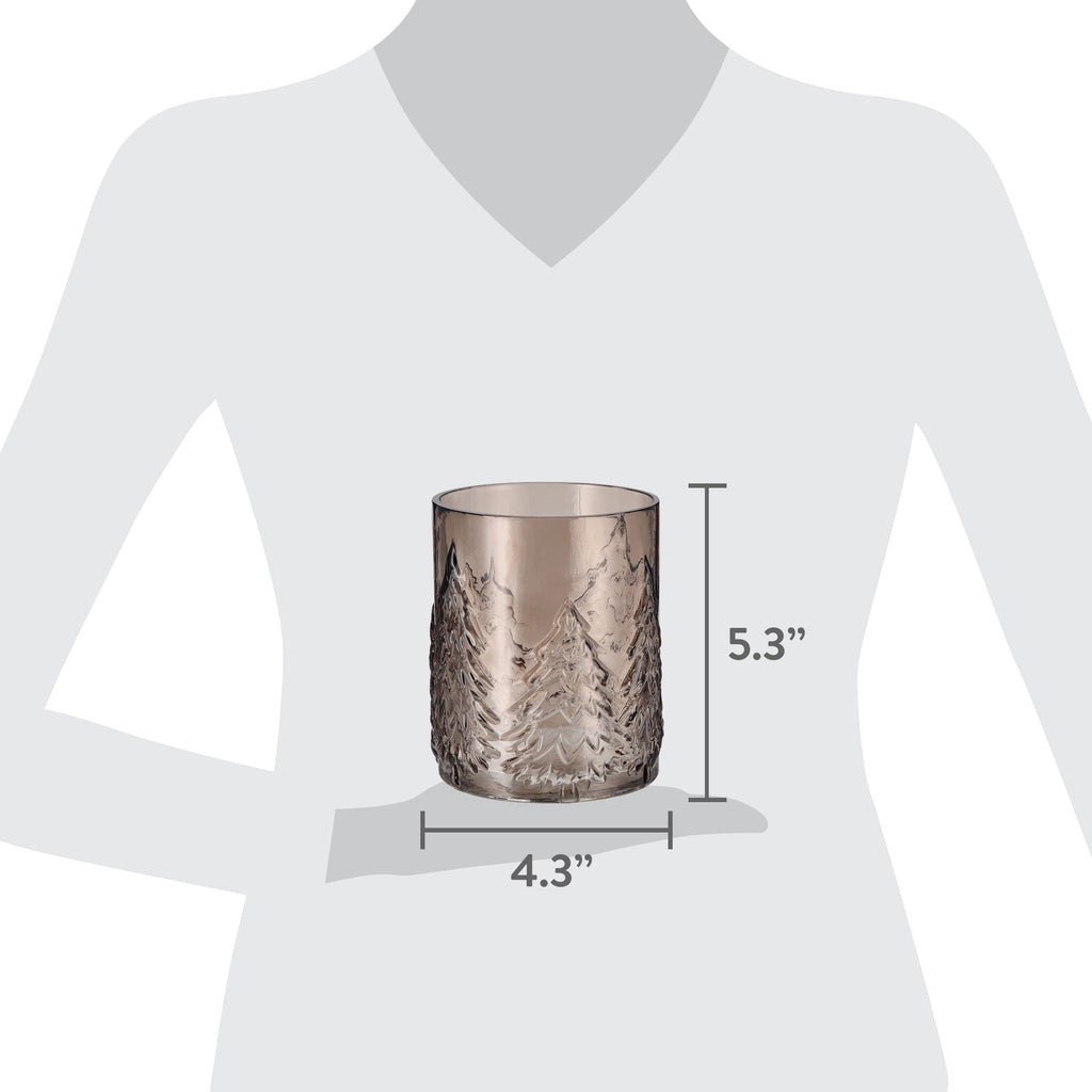 Small Brown Glass Tree Pattern Christmas Pillar Candle Holder, 5.3", by Holiday Time
