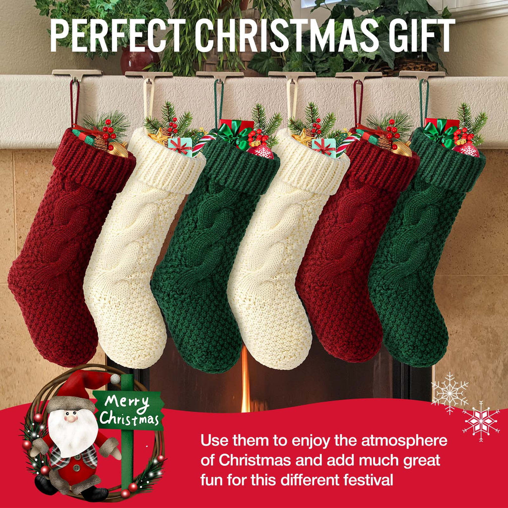 Ayieyill 6pcs Christmas Stockings Large Knitted Xmas Stockings 18 Inches Fireplace Hanging Stockings for Family Holiday Christmas Decoration