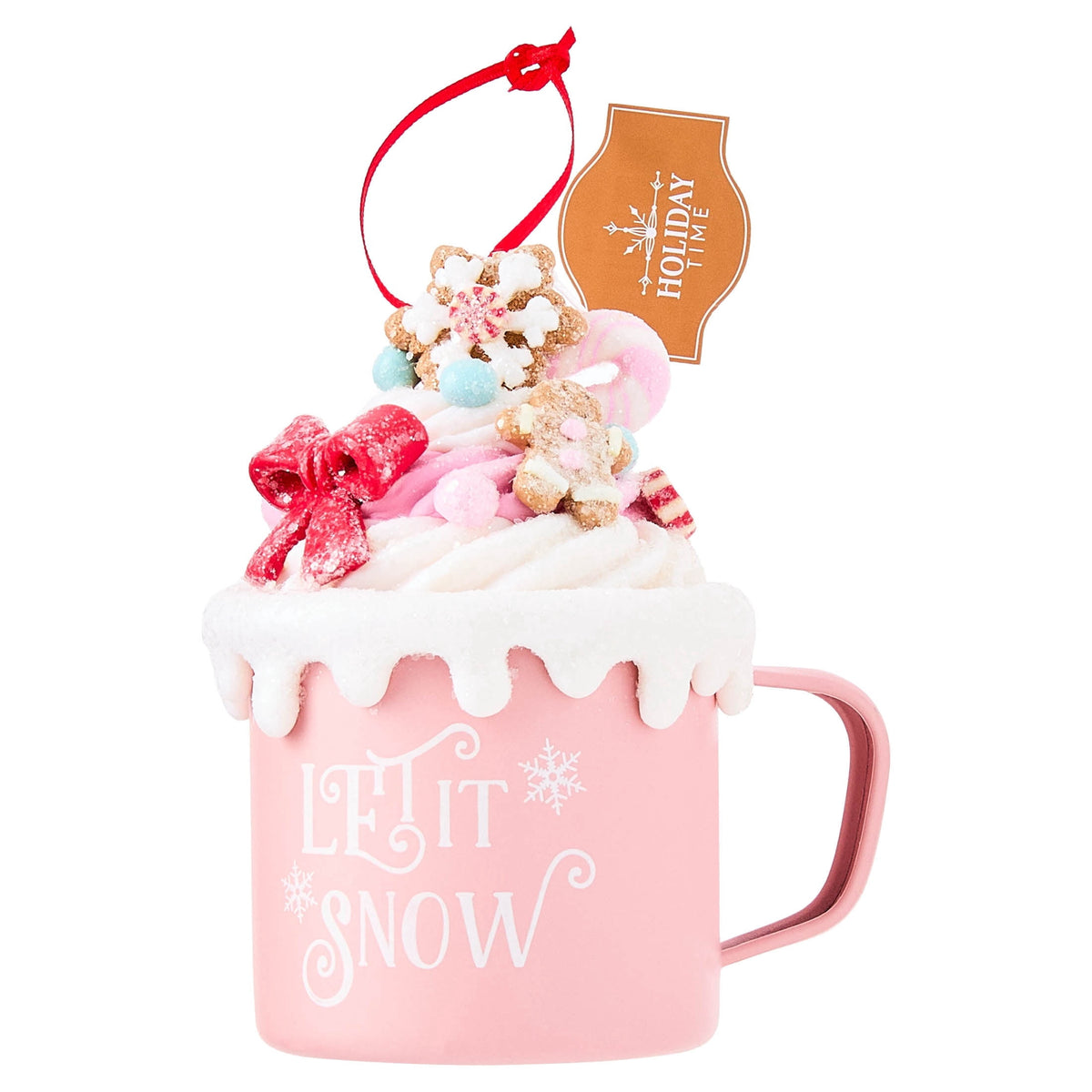 Pink and White Clay Dough Hot Cocoa Mug Christmas Ornament, 4.3", by Holiday Time