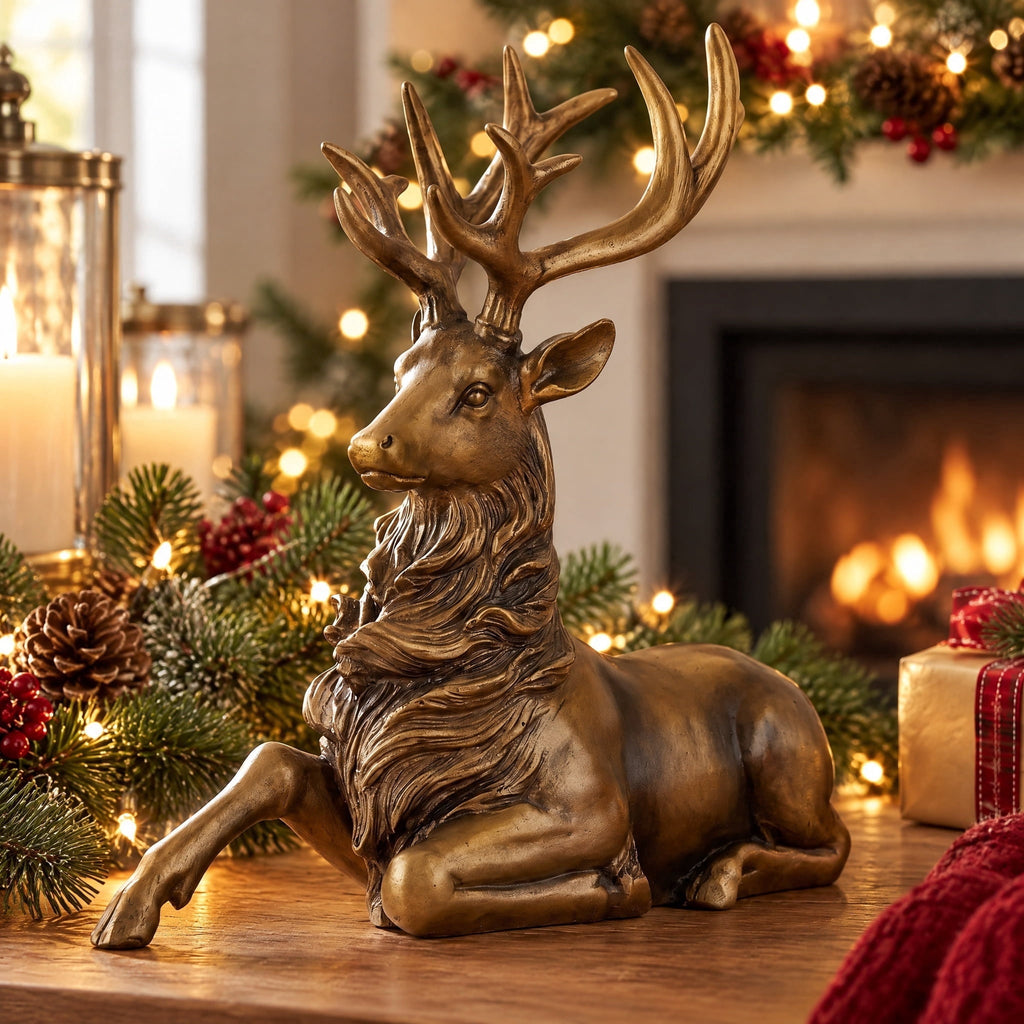 Sitting Deer Christmas Decoration, Gold, 11", by Holiday Time
