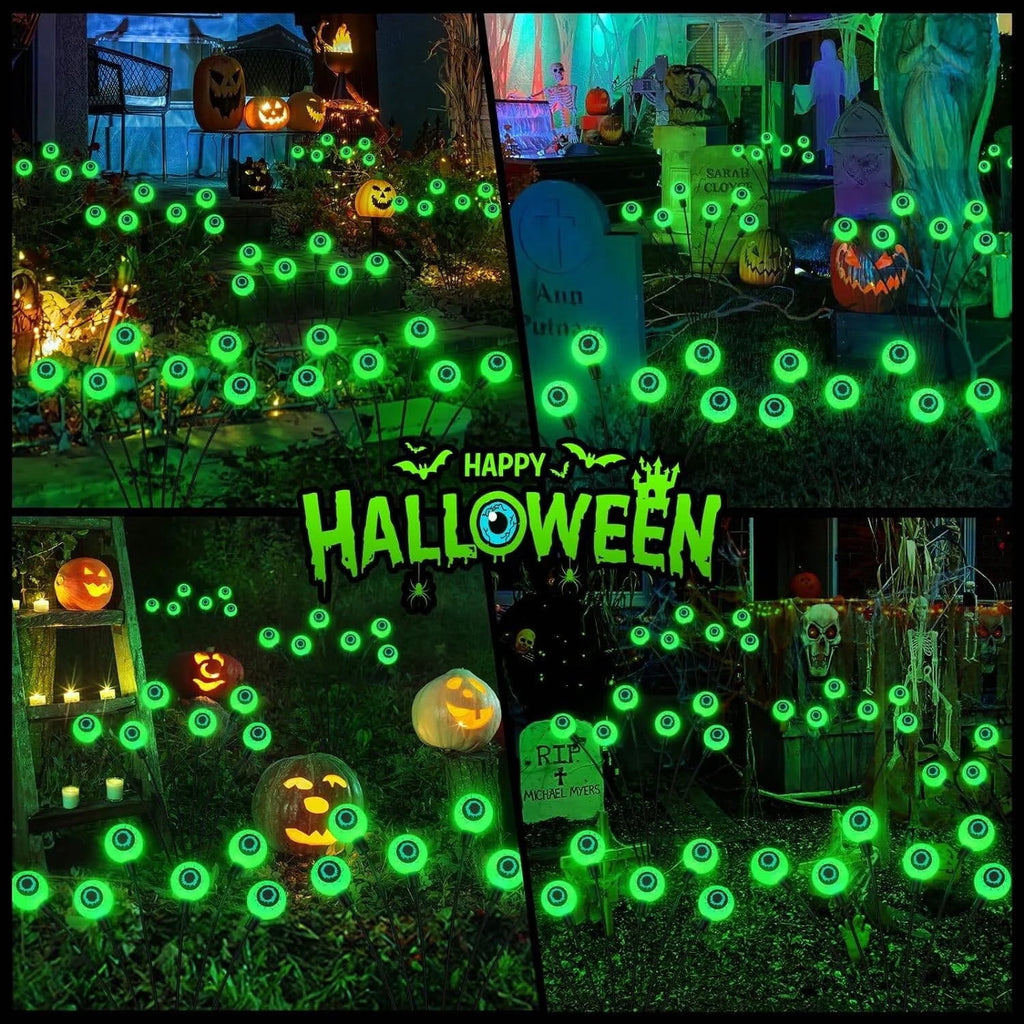 Morfone Halloween Decorations Outdoor, 2 Pack 12 LEDs Solar Scary Eyeball Lights, Waterproof Eyeball Swaying Firefly Lights, Halloween Path Lights for Garden Yard Party, Purple