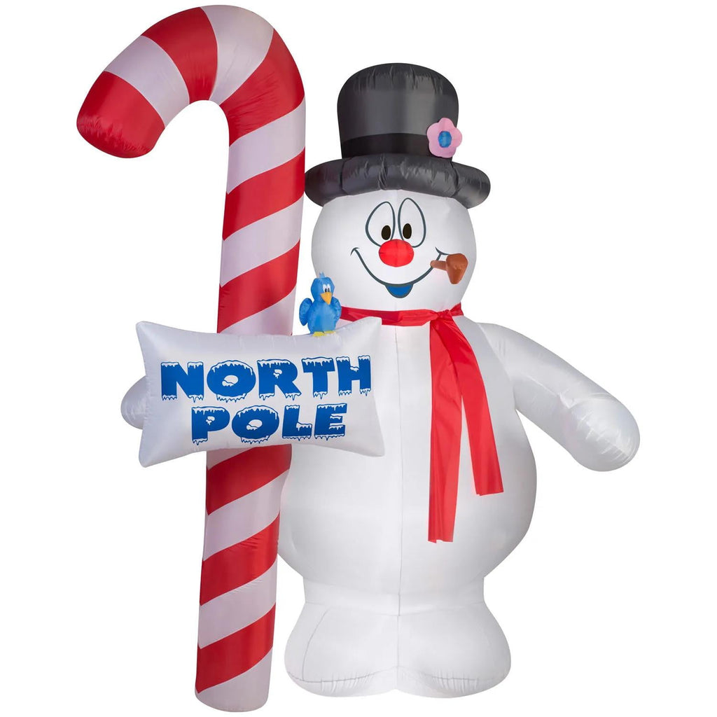 Airblown Inflatable Light-Up Frosty the Snowman Frosty with North Pole Sign Christmas Decoration