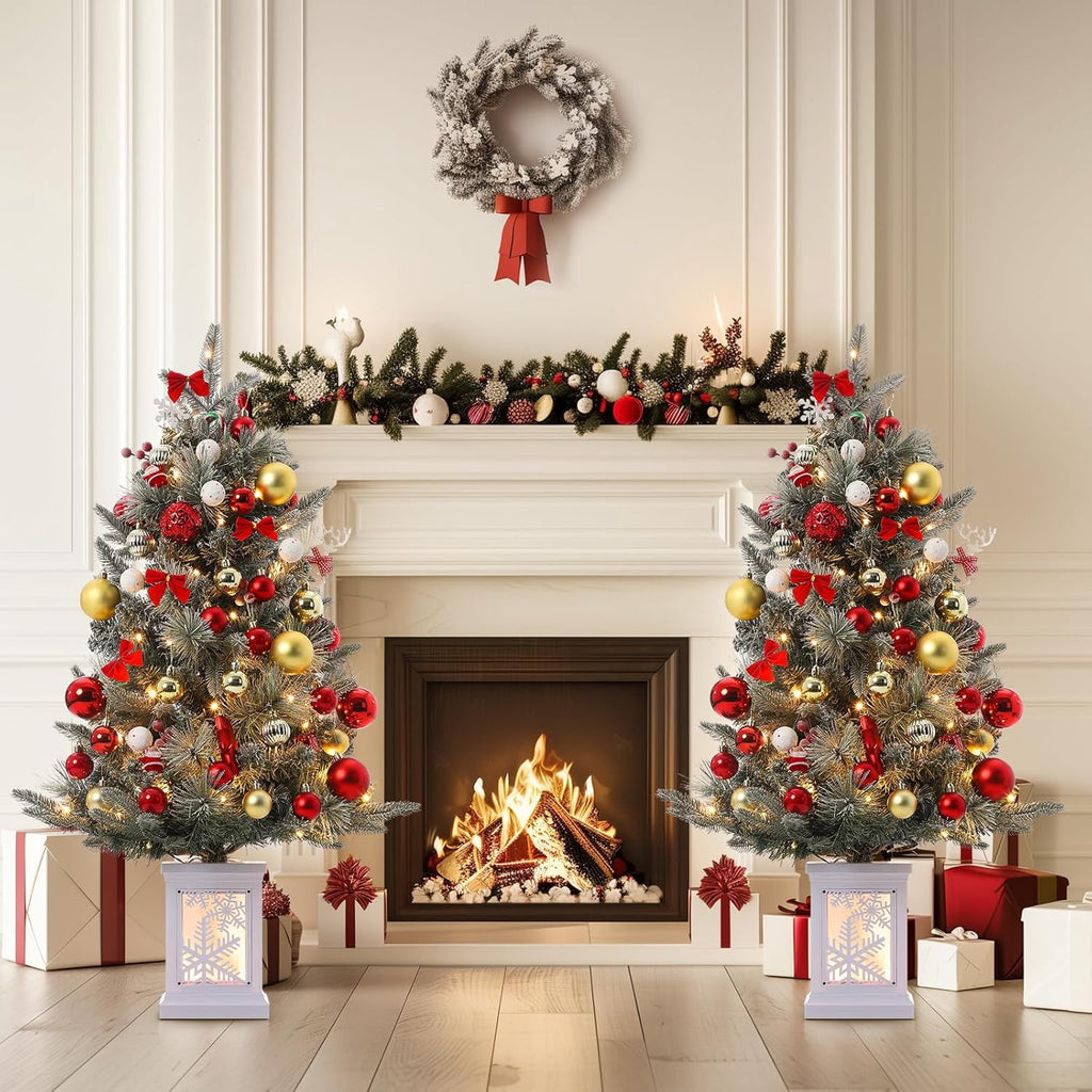 M optimized 3 Ft Prelit Christmas Tree with 8 Modes 78 Warm Lights, Artificial Christmas Trees Snow Flocked Small Christmas Tree, Xmas Tree Battery Operated Timer Function