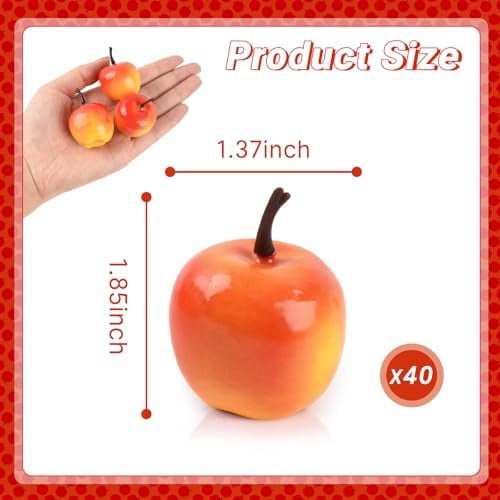 Mini Artificial Apples, 40 Pcs Lifelike Simulation Small Apples Fake Fruits for Home Kitchen Table Basket Christmas Tree Decor Photography Props