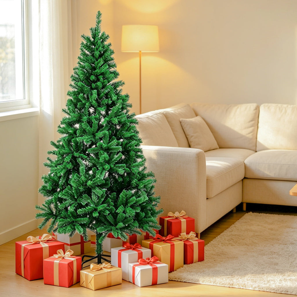 AGCAN Artificial Christmas Tree, 5ft Unlit Christmas Pine Tree with 350 Branch Tips, Xmas Tree with Metal Stand for Indoor Home Office Decor, Green