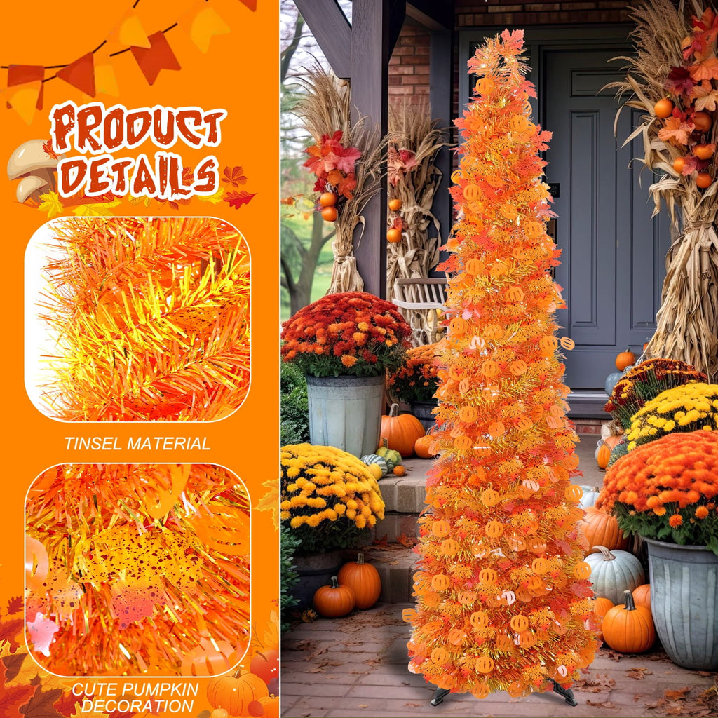 Ayieyill 5ft Halloween Tree Prelit, Pencil Pop up Tree with Light Halloween Decoration | Indoor | Black