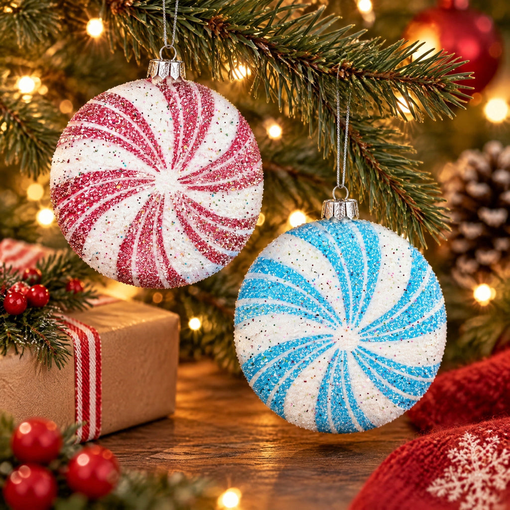 2-Count Red and White Jumbo Tinsel Candy Cane Shatterproof Christmas Ornaments, 14", by Holiday Time