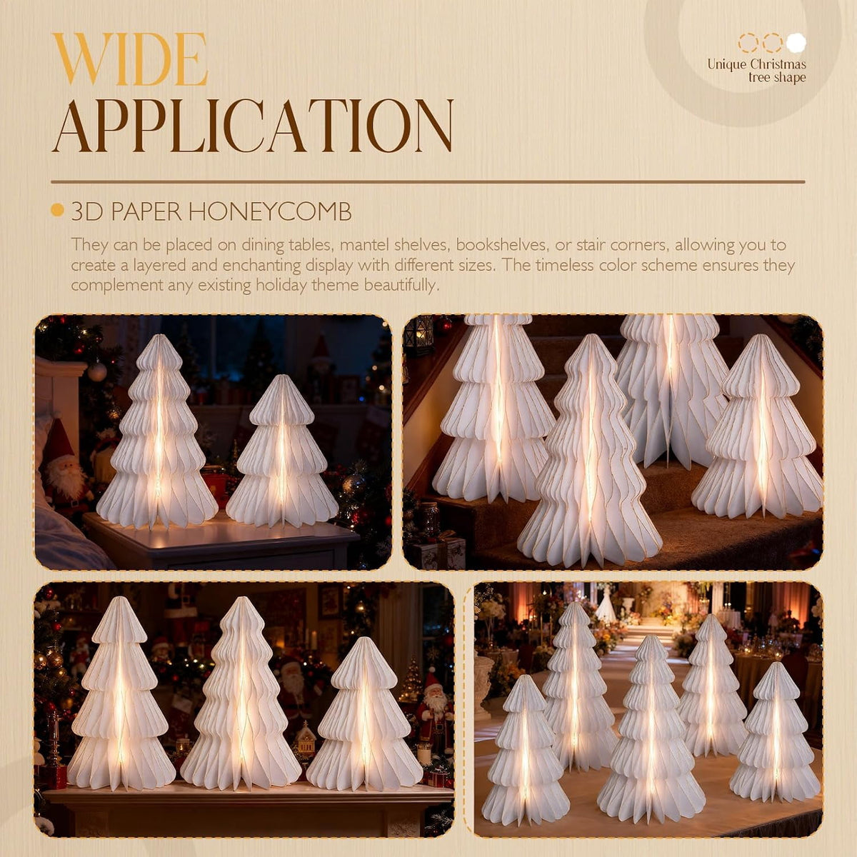 5 Pack Honeycomb Paper Christmas Trees, 3D Christmas Table Centerpieces for Mantel Tabletop Winter Home Decor