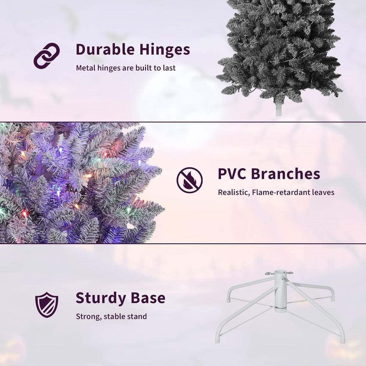 4.5/6/7.5/9 ft Flocked Pencil Christmas Tree with 100 Lights, Pre Lit Tall Skinny Christmas Tree with PVC Branch Tips, Premium Hinged Xmas Tree with Metal Base, Slim Artificial Christmas Tree