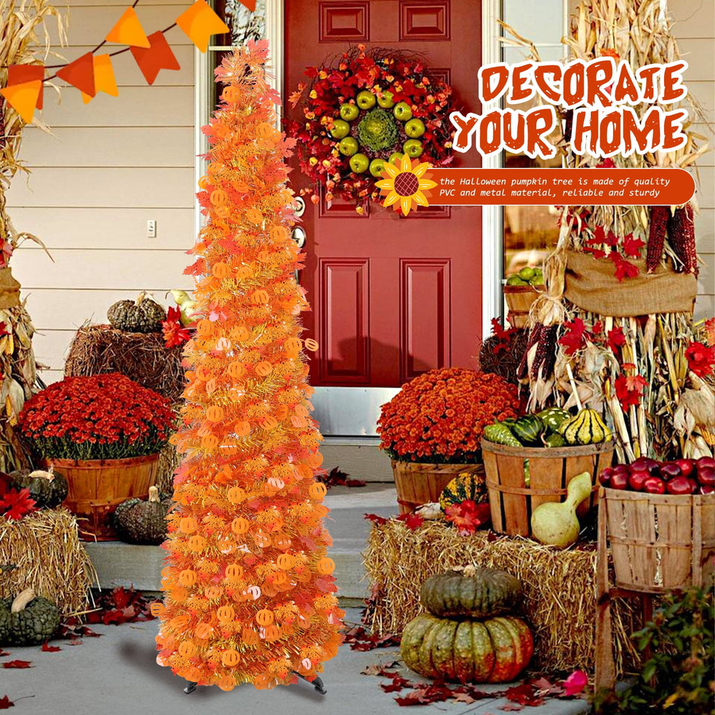 Ayieyill 5ft Halloween Tree Prelit, Pencil Pop up Tree with Light Halloween Decoration | Indoor | Black
