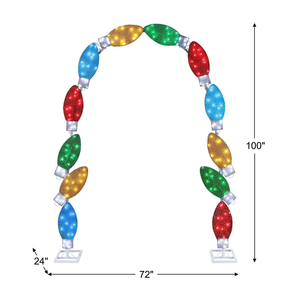 Mr. Christmas 8ft Illuminated Tinsel Arch with C9 Bulbs, Outdoor Christmas Yard Decoration