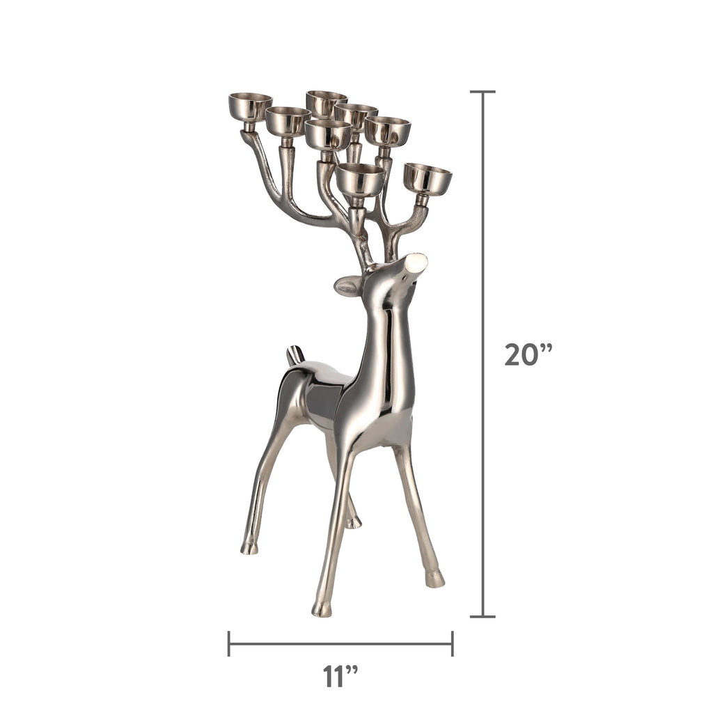 My Texas House Aluminum Standing Reindeer with 8 Tealight Candle Holders Christmas Decoration, Silver, 20"