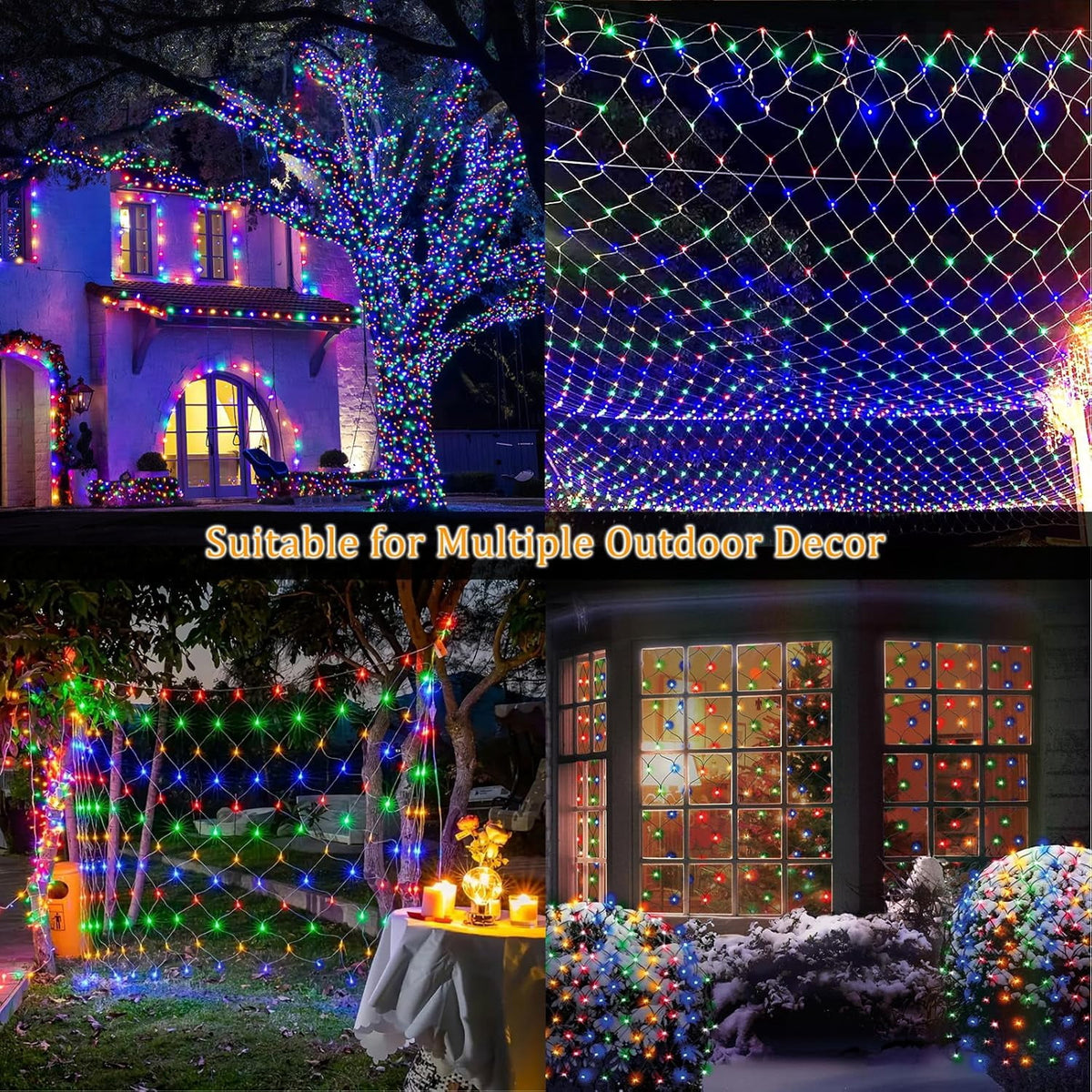 Christmas Net Lights Outdoor, 192 LED 9.8Ft x 6.6Ft Net Lights, Waterproof Christmas Outdoor Mesh Lights for Tree Bushes Holiday Party Garden, Holiday Wedding Party Decorations
