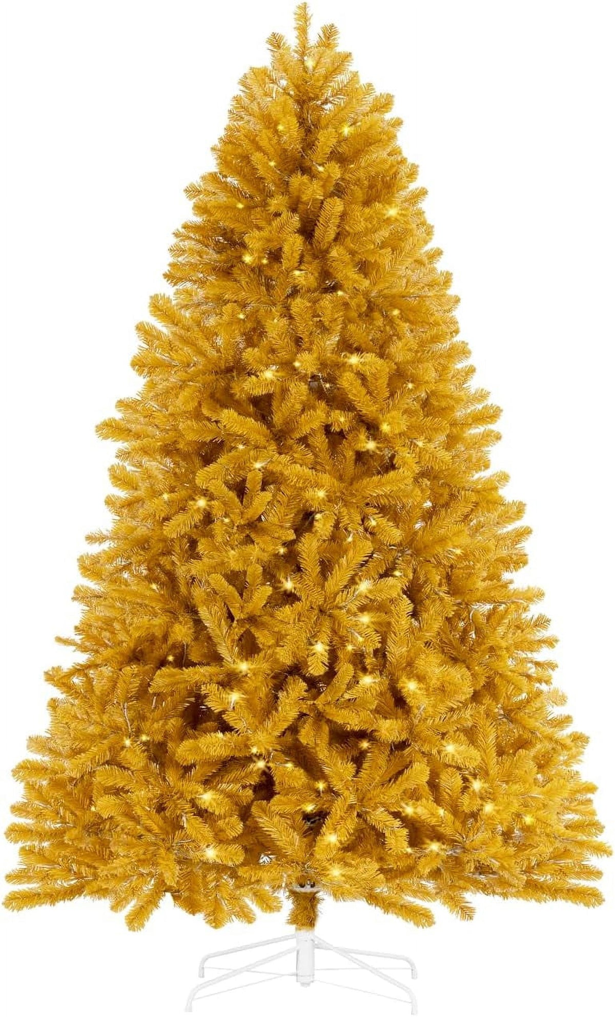 Naomi Home 7.5ft Gold Christmas Tree with Lights, Unique Colored Christmas Tree Prelit with 1412 Branch Tips, 600 Warm Lights and Metal Stand, Aritificial Christmas Tree