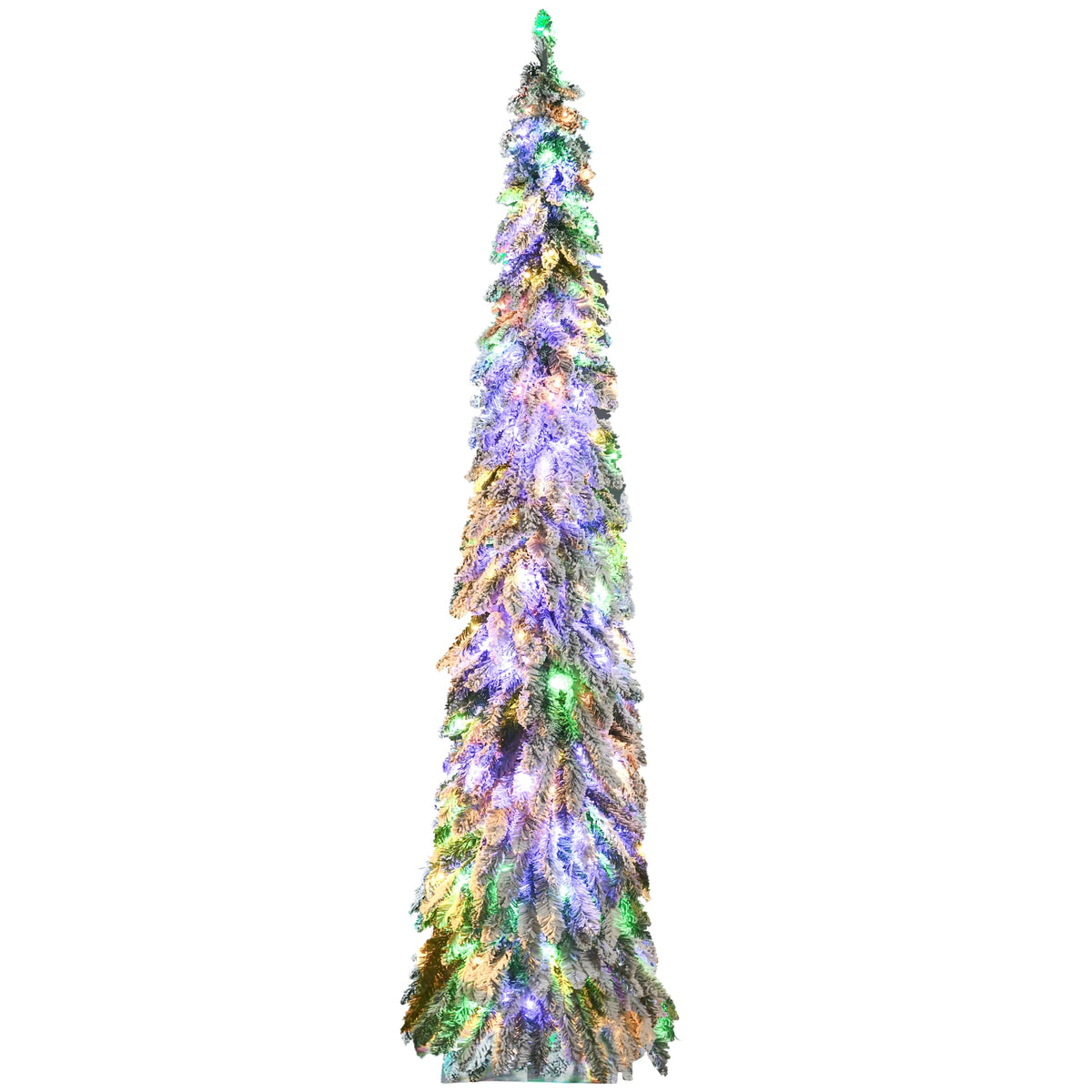 HOMCOM 4' Downswept Slim Snow Artificial Christmas Tree with LED Lights