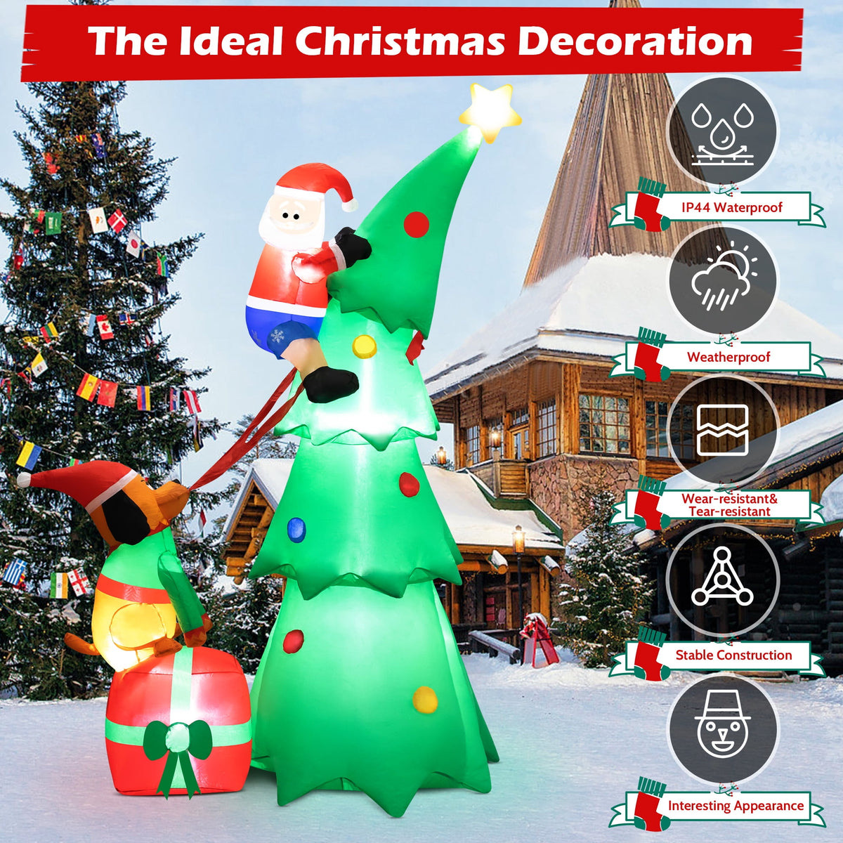 Yexmas 7.2FT Large Outdoor Inflatable Christmas Tree with Santa Claus and Dog,Built-in LED Lights,Fun Blow Up Xmas Decor Suitable for Yard,Garden,Lawn