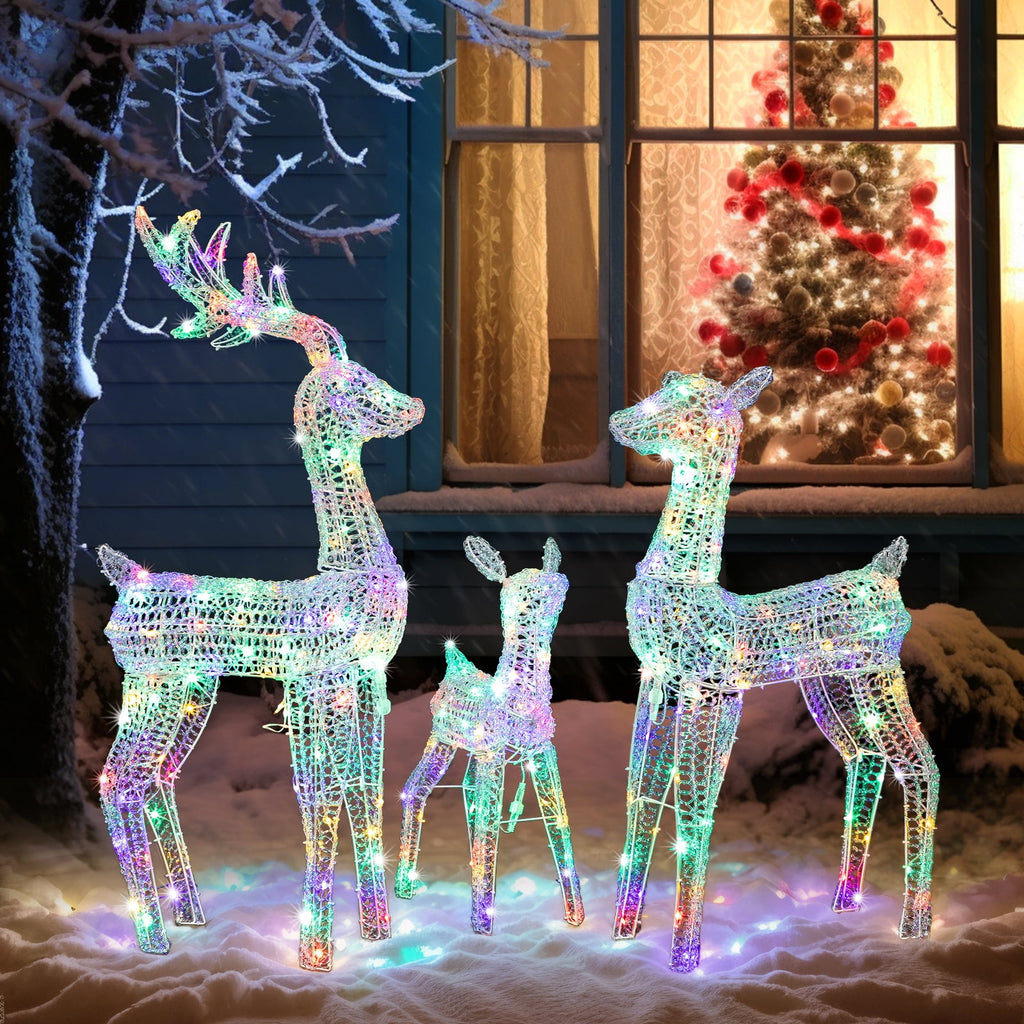 Ktaxon Christmas Outdoor Decor 4FT Lighted Reindeer Set 3Pcs Yard Deer Decorations LED Lights - Gold