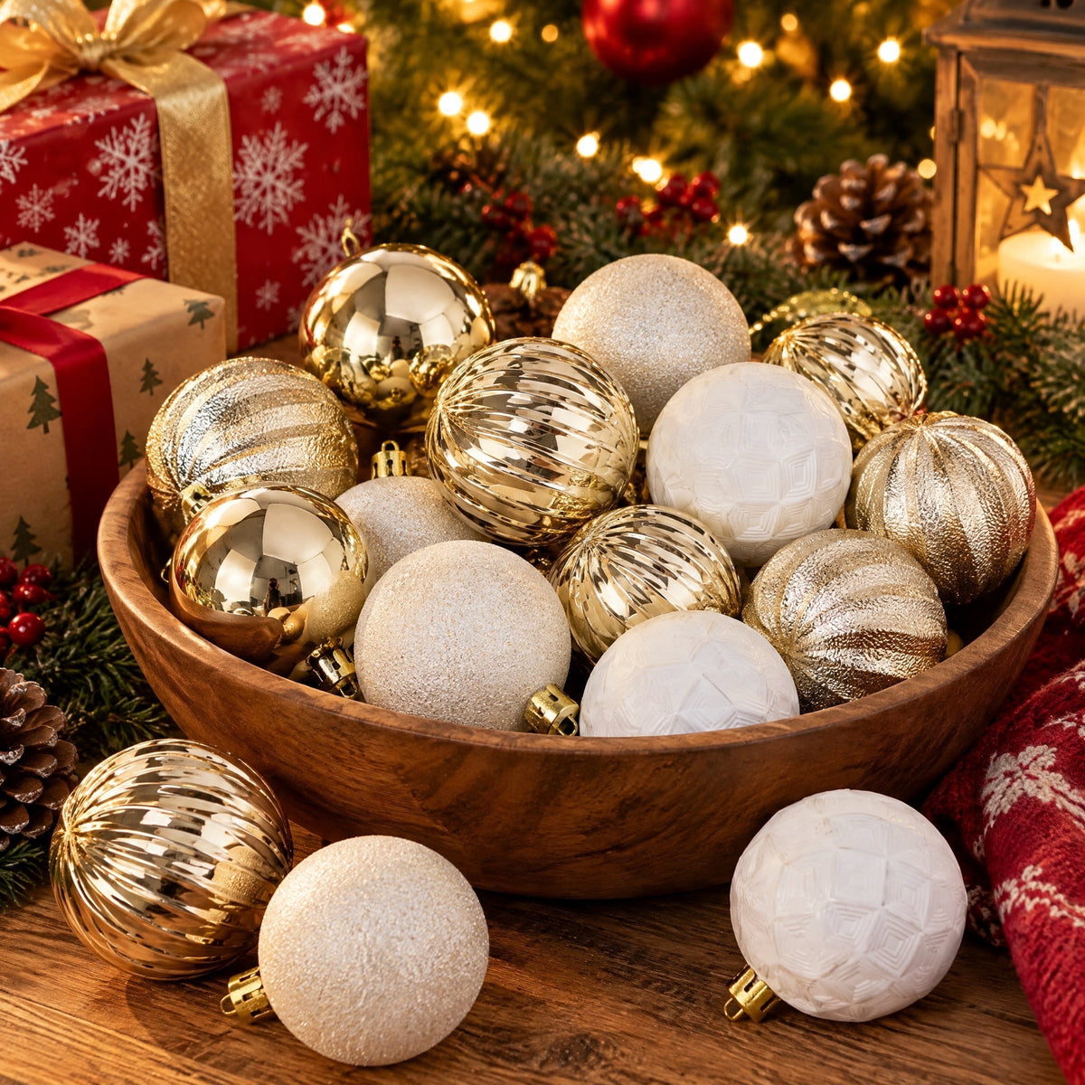 50-Count Champagne and White Ball Shatterproof Christmas Ornaments, 3", by Holiday Time