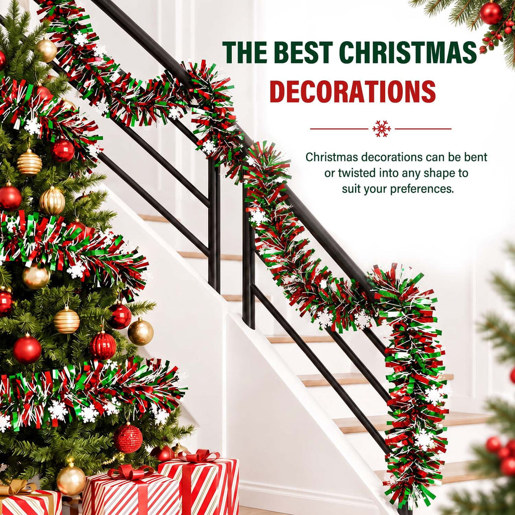 Ayieyill 33ft Tinsel Garland Hanging Christmas Tree Garland for Christmas Tree Decorations Indoor, Iridescent