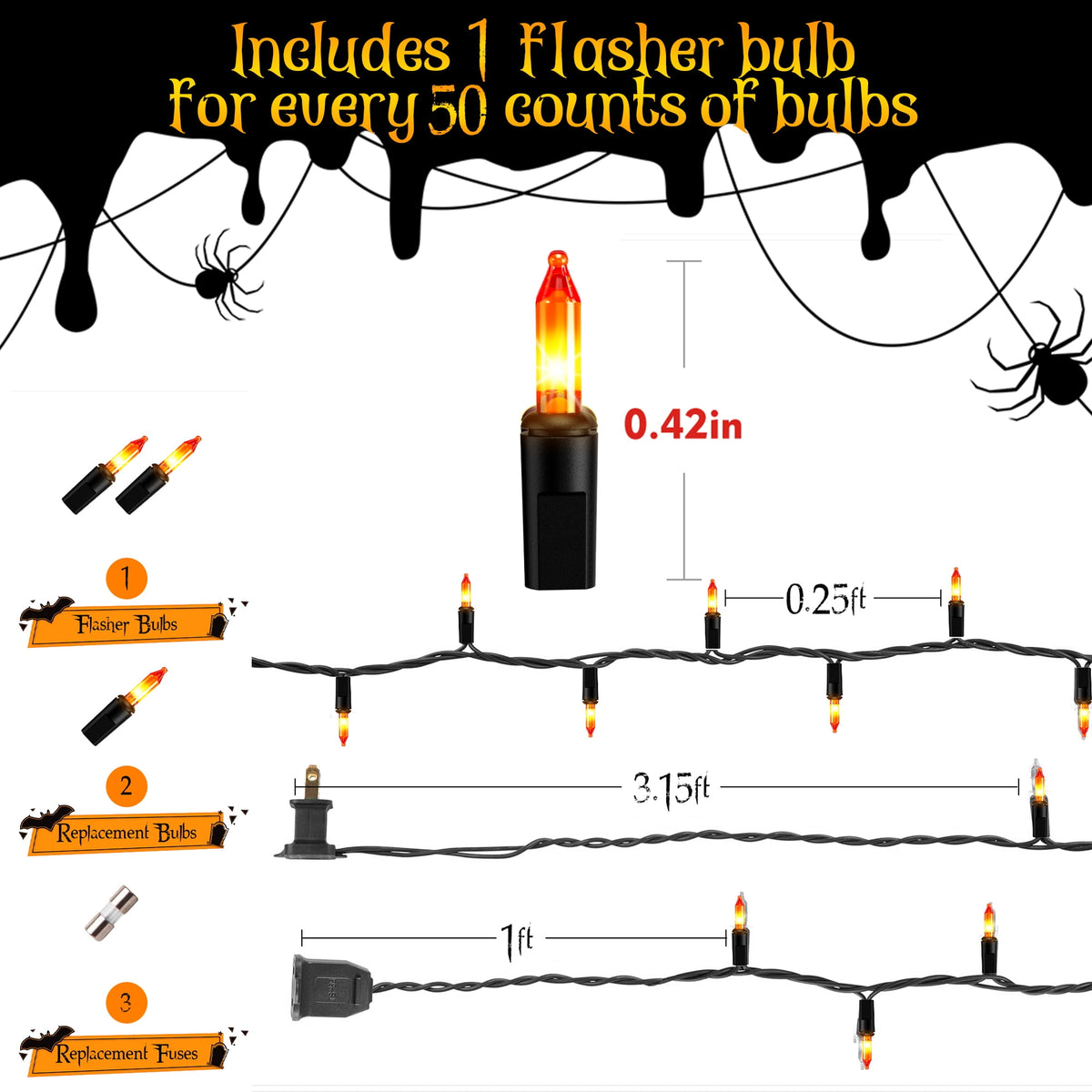 DAYBETTER Halloween String Lights, 32.8ft 100ct Incandescent Mini Lights, with 100 Count Purple Waterproof Bulbs, for Party, Yard, Christmas Tree, Halloween Decorations