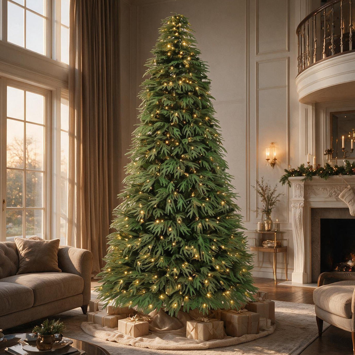 VIVATREES 7.5FT Premium Christmas Tree Pre-Lit Artificial Xmas with 550 Multi Color LED Lights, 5582 PVC PE Hinged Branch Tips Metal Base for Holiday Decor