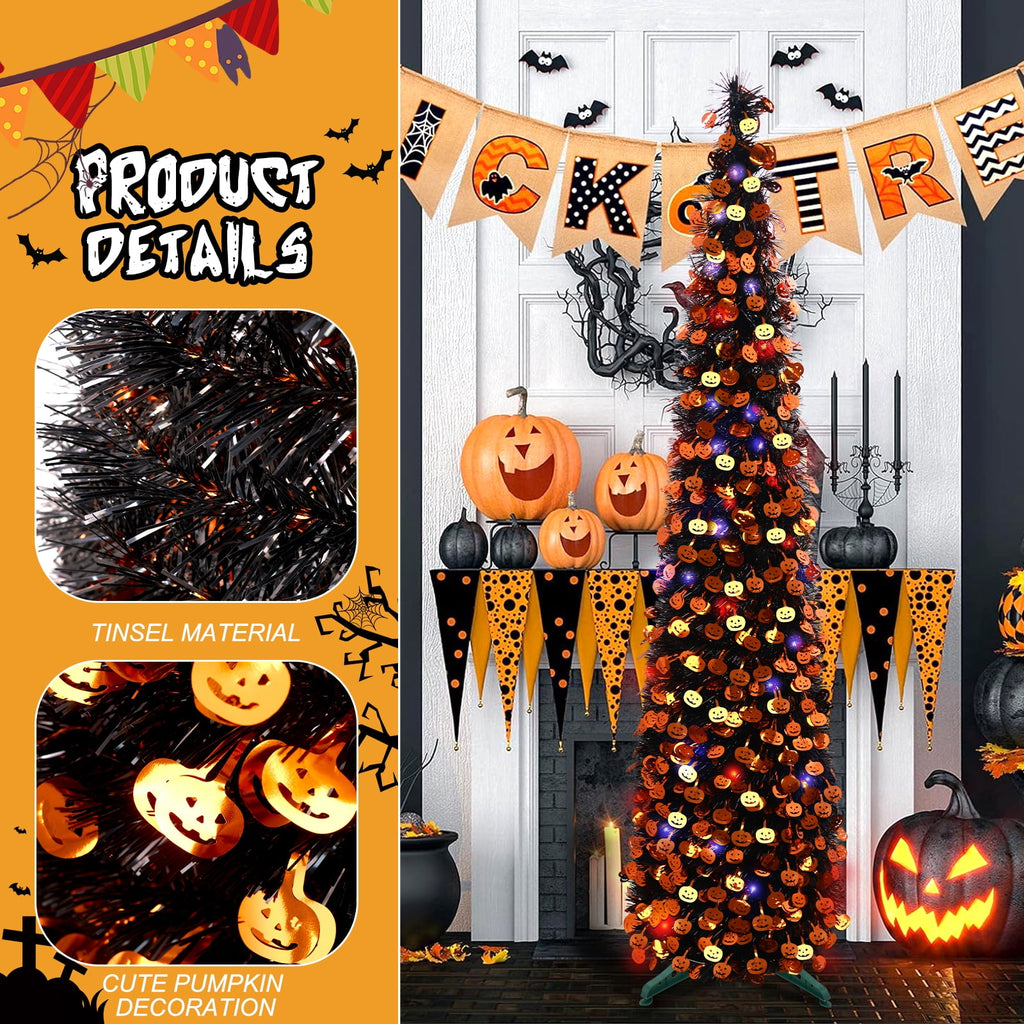 Ayieyill 5ft Halloween Tree Prelit, Pencil Pop up Tree with Light Halloween Decoration | Indoor | Black