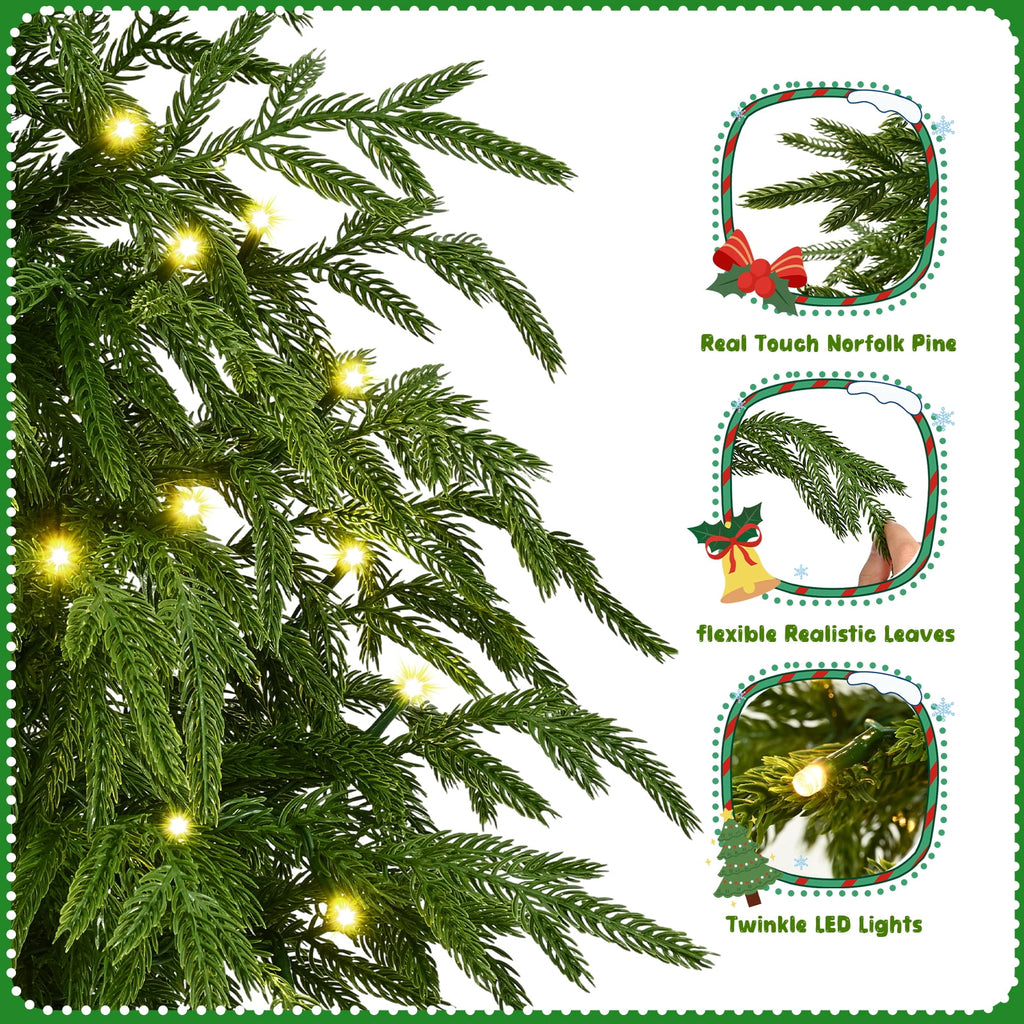 Yastouay 2FT Tabletop Christmas Tree Artificial Norfolk Pine Pre-Lit Xmas Tree with Lights for Front Porch Indoor Outdoor Christmas Decor