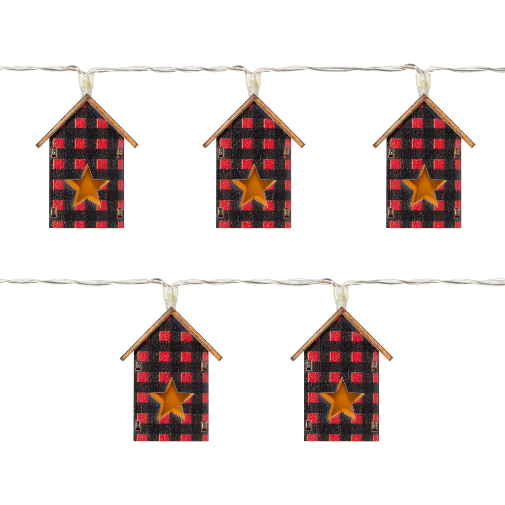 10 Count B/O LED Warm White Plaid House Christmas Lights - 4.75' Clear Wire