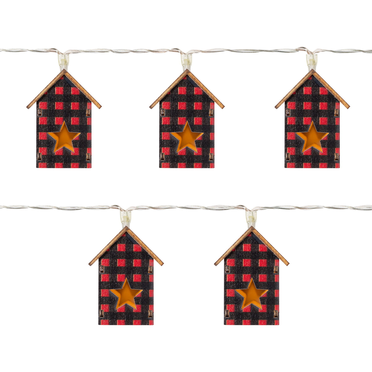 10 Count B/O LED Warm White Plaid House Christmas Lights - 4.75' Clear Wire