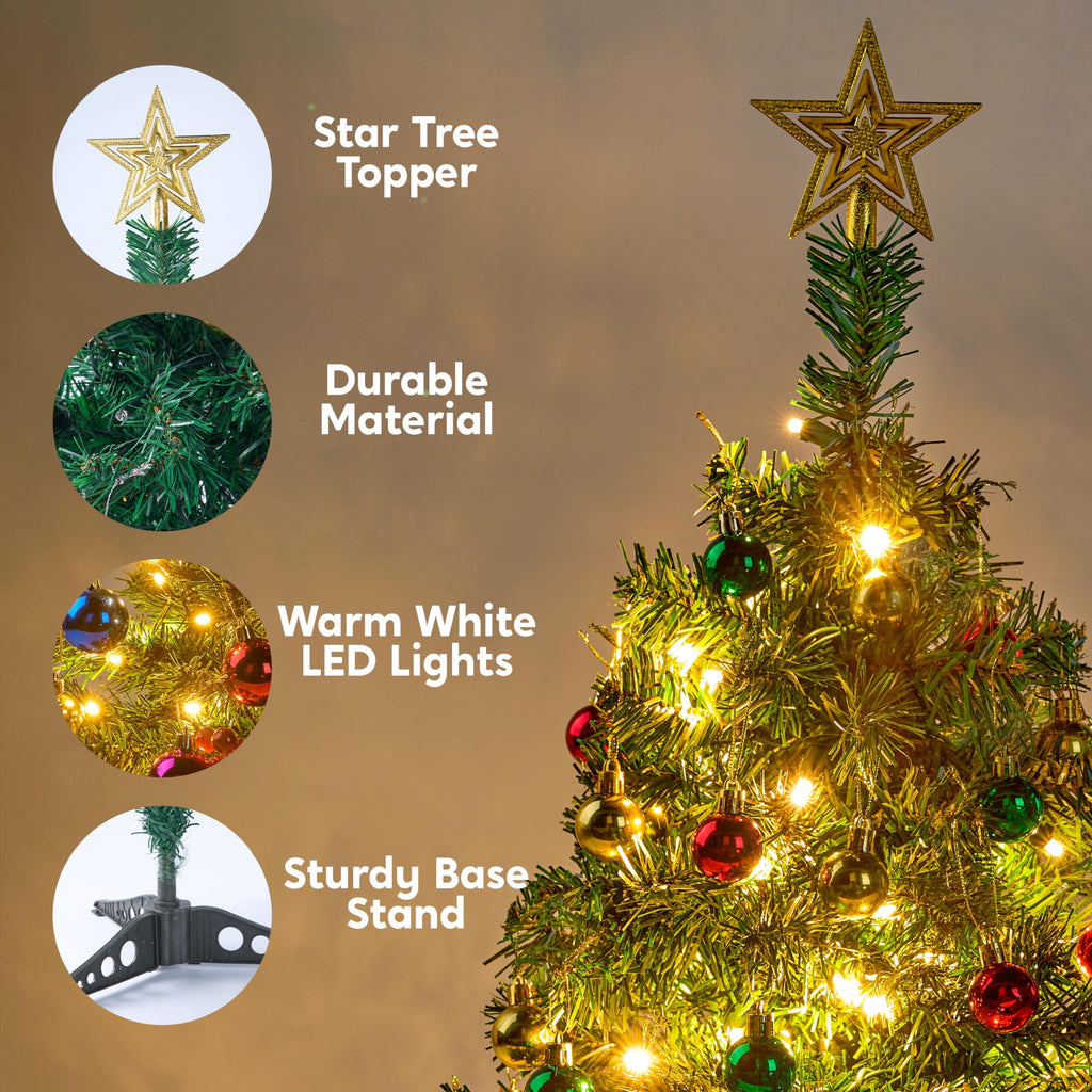 Joyfy 24in Prelit Tabletop Christmas Tree with Decoration Kit (Gold, Battery Operated)