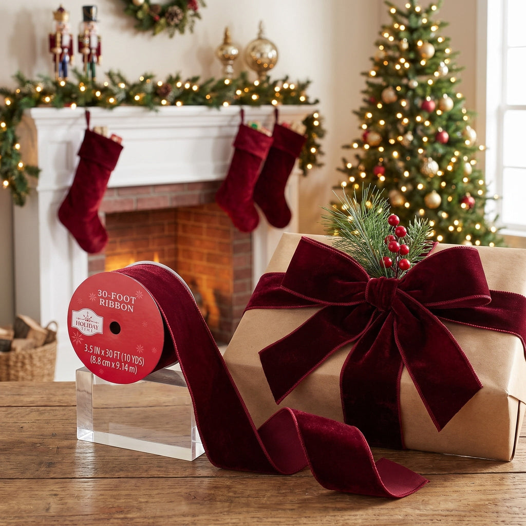 Red Velvet Christmas Ribbon, 3.5" x 30', by Holiday Time