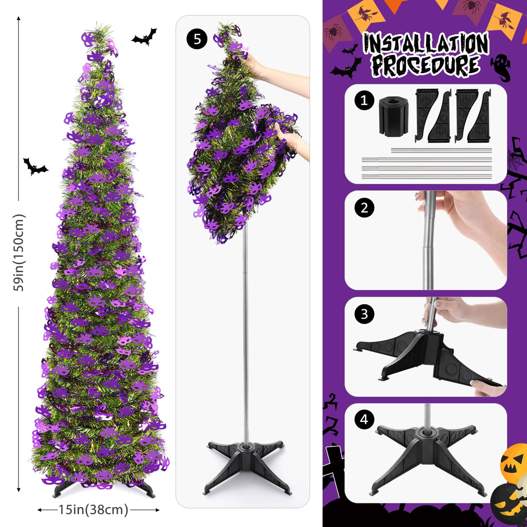 Ayieyill 5ft Halloween Tree Prelit, Pencil Pop up Tree with Light Halloween Decoration | Indoor | Black