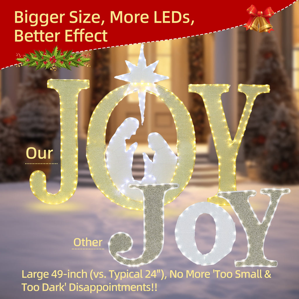 Starfree 49-inch Outdoor Nativity Decoration Lighted JOY Sign with Outdoor Christmas Yard Decorations Hanging and Standing Options for Porch & Garden