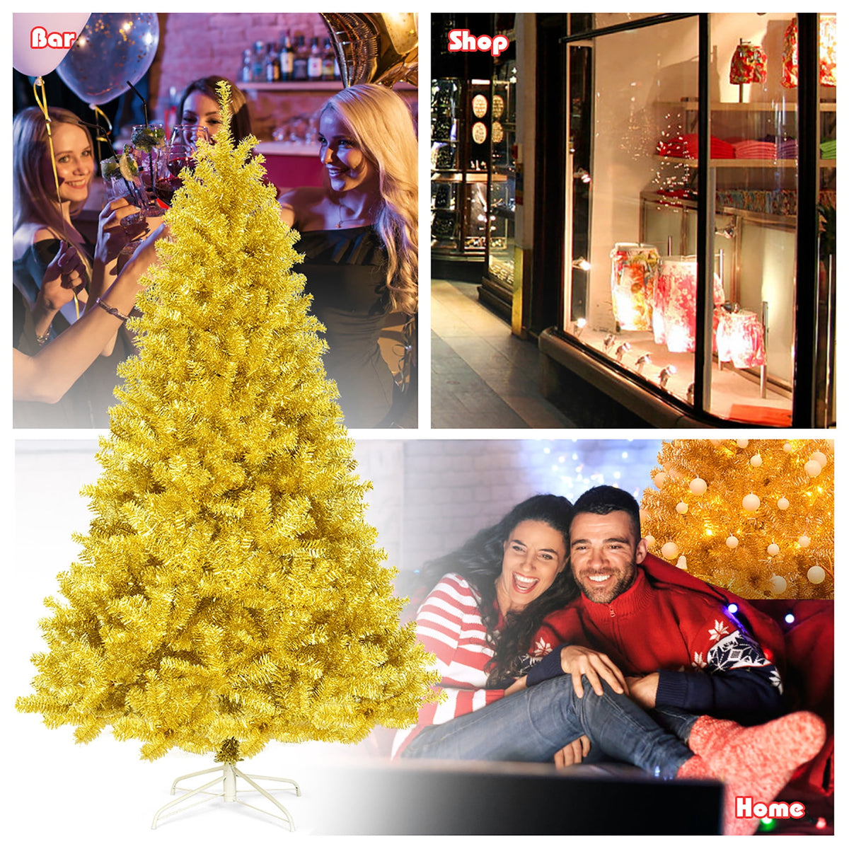 Costway 7.5 FT Artificial Christmas Tree Hinged Unlit Xmas Tree Silver
