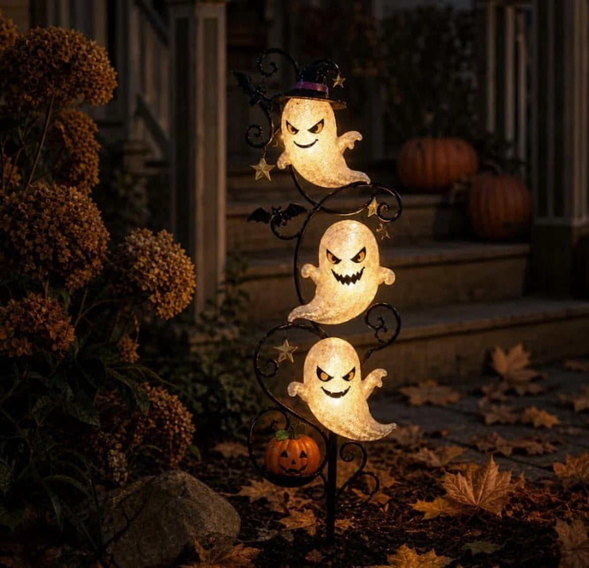Stijggn Halloween Pumpkin Stake Solar Garden Lights, Waterproof Multi Branch Little Pumpkin Lantern Garden Stake Lights Outdoor Walkway Yard Garden Decoration
