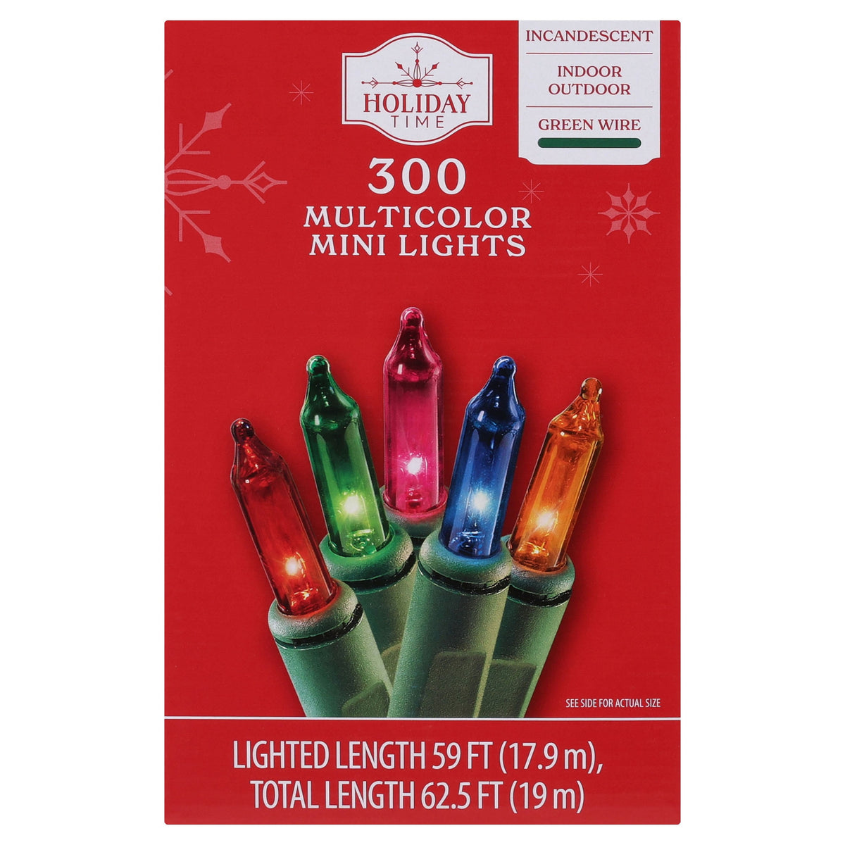 Indoor/Outdoor 300-Count Incandescent Mini Christmas String Lights, Clear, Green Wire, 59', by Holiday Time