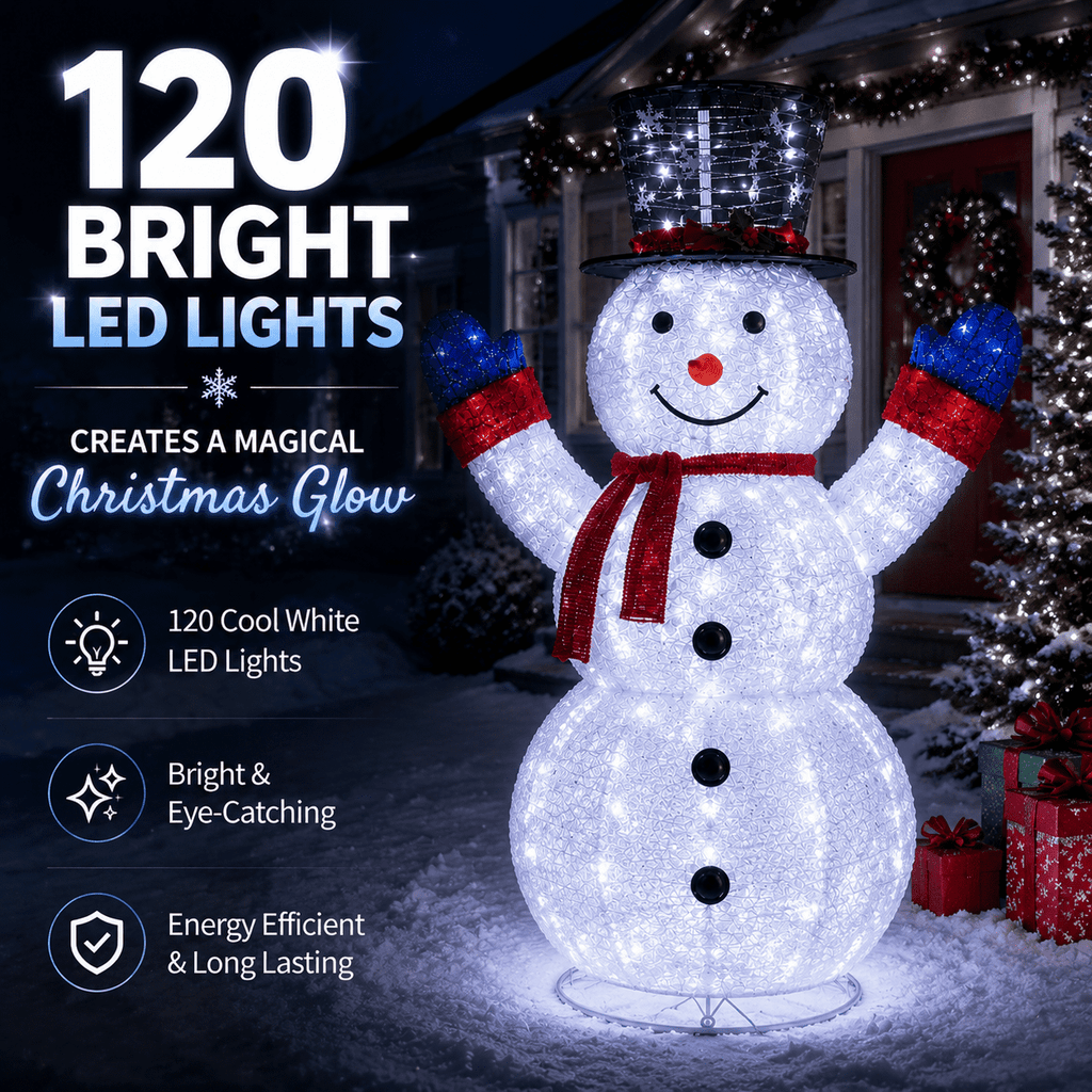 4ft Lighted Christmas Pop Up Snowman, Collapsible Large Velvet Snowman with 120 Cool White LED Lights, Indoor Outdoor Yard Porch Garden Holiday Party Decorations